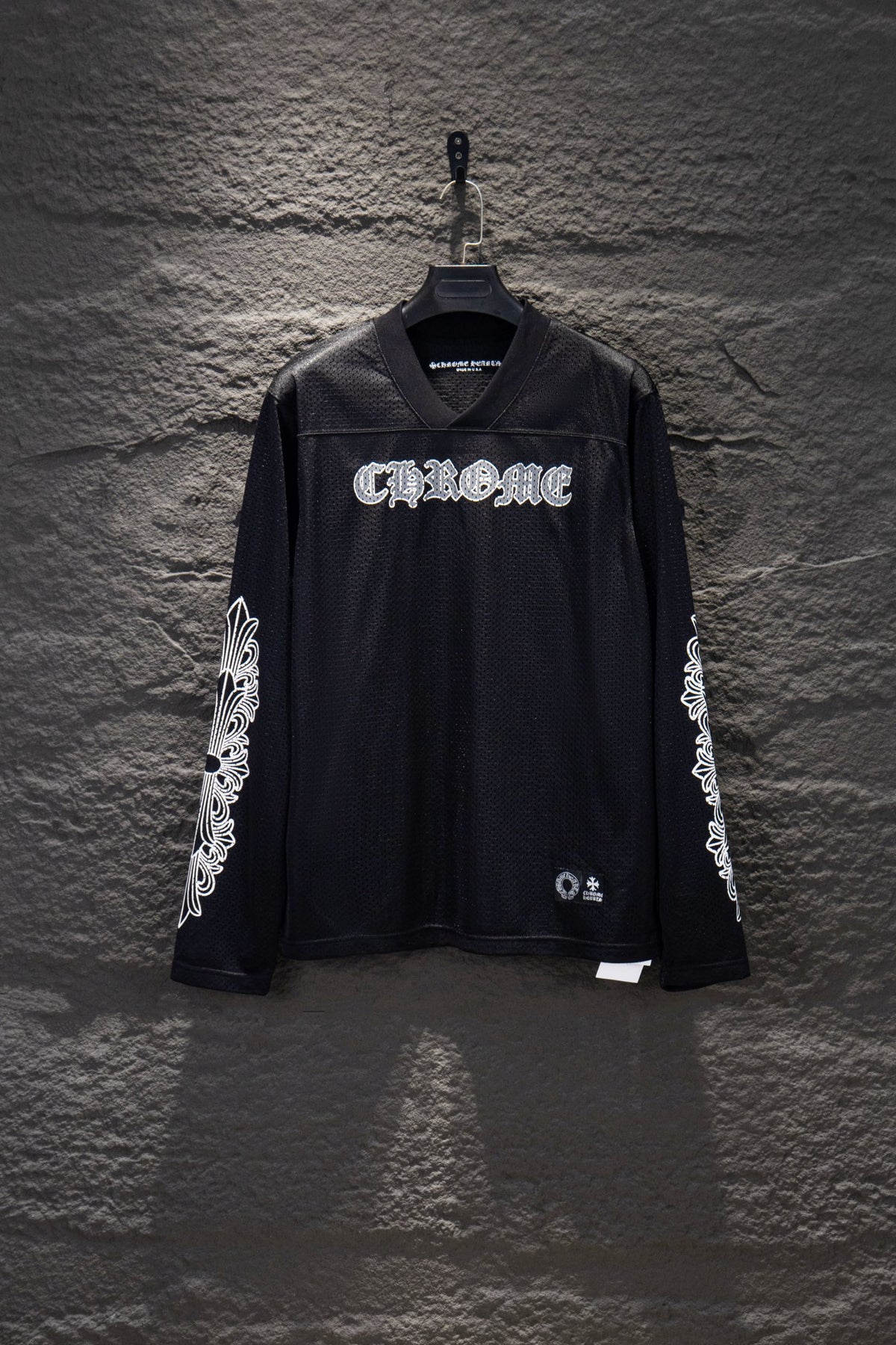 Playera Chrome Hearts Jersey de Malla Manga Larga Negra — frente