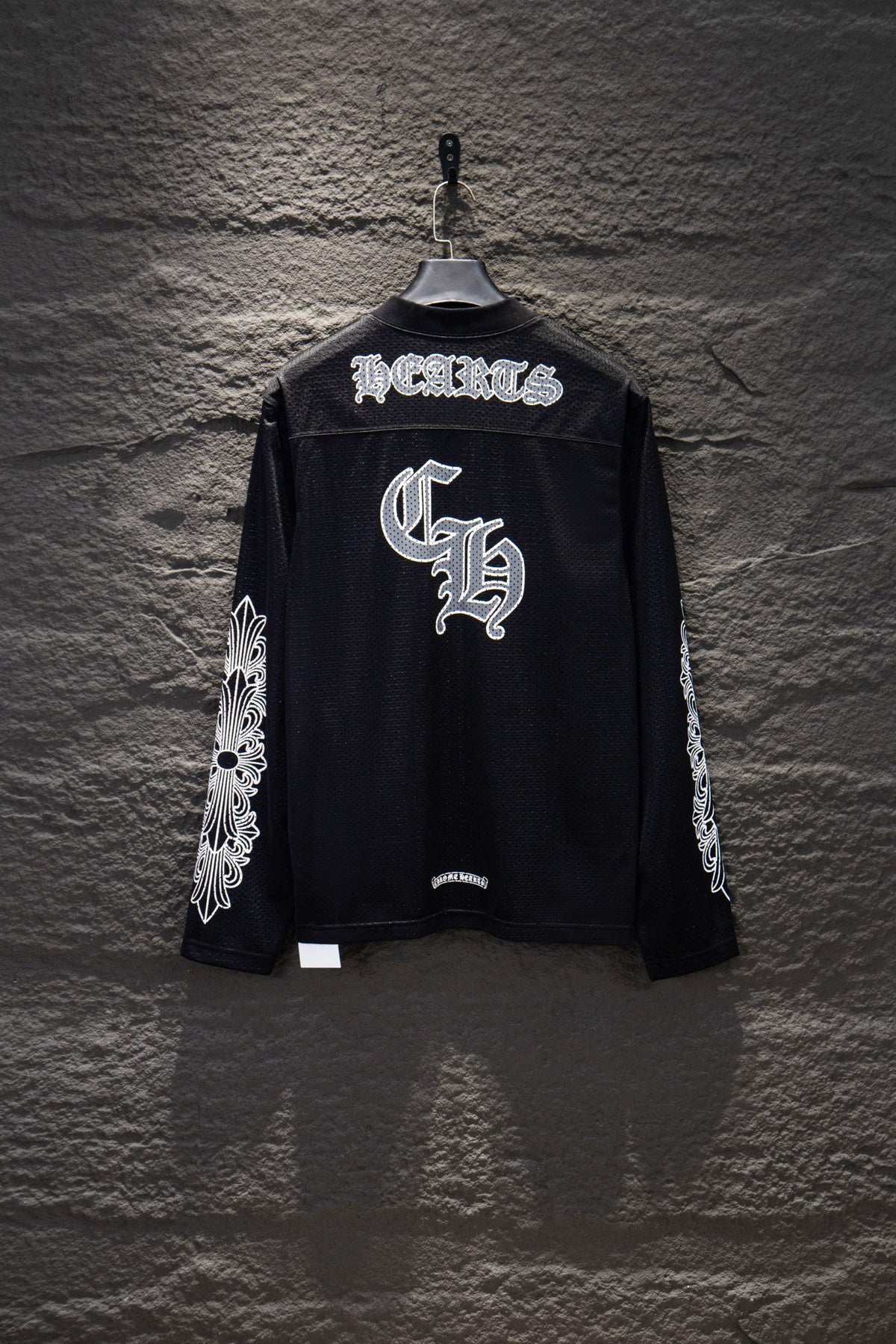 Playera Chrome Hearts Jersey de Malla Manga Larga Negra — espalda