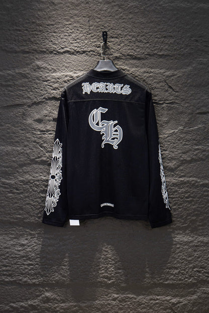 Playera Chrome Hearts Jersey de Malla Manga Larga Negra — espalda