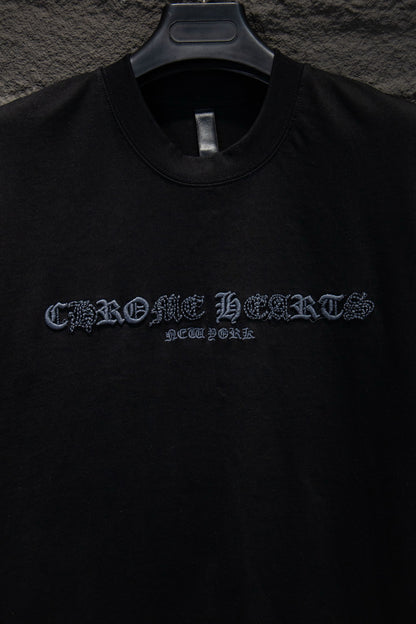 Playera Chrome Hearts Made in Hollywood Negra — bordado del frente