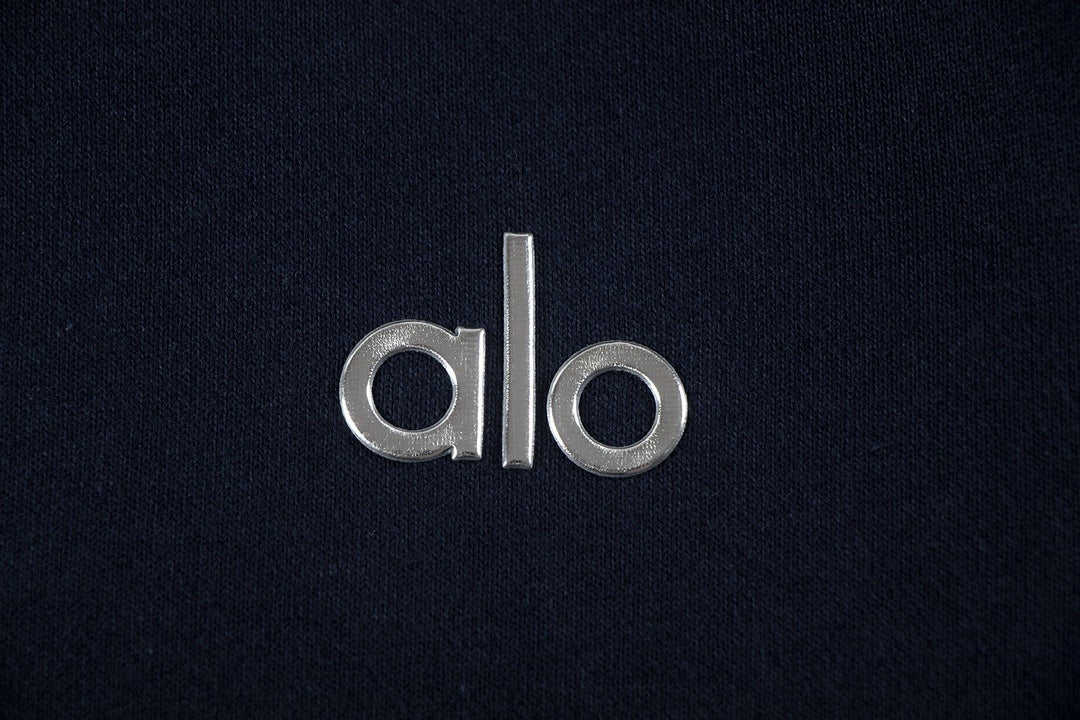 Sudadera Alo Yoga con Capucha Logo Metálico Azul Marino — logo metálico