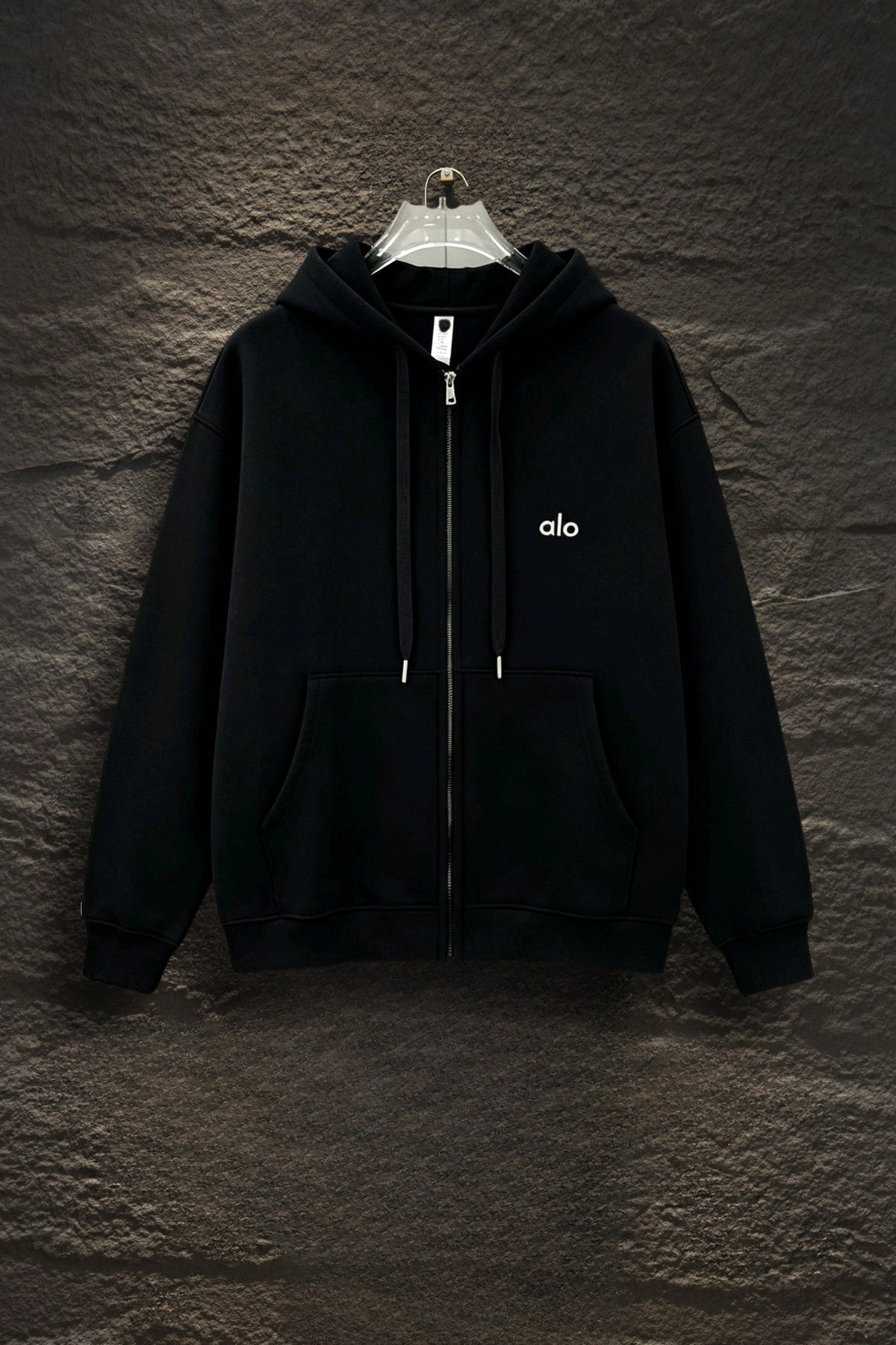 Sudadera Alo Yoga con Cierre Logo Plateado Negra — frente