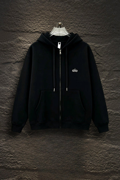 Sudadera Alo Yoga con Cierre Logo Plateado Negra — frente