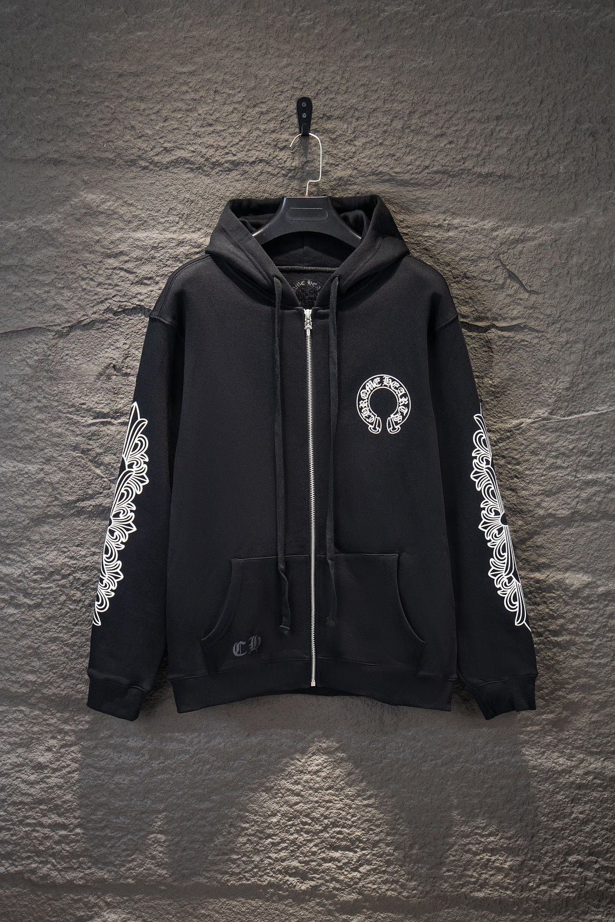 Sudadera Chrome Hearts con Cierre Herradura Blanca Negra — frente