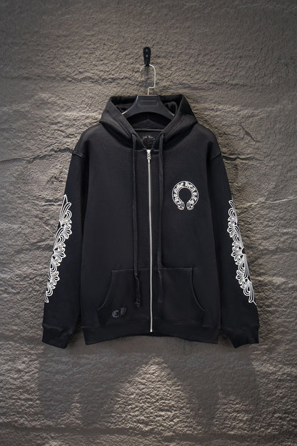 Sudadera Chrome Hearts con Cierre Herradura Blanca Negra — frente