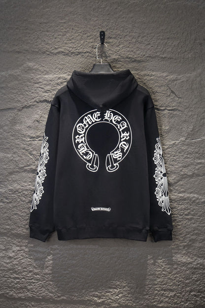 Sudadera Chrome Hearts con Cierre Herradura Blanca Negra — espalda