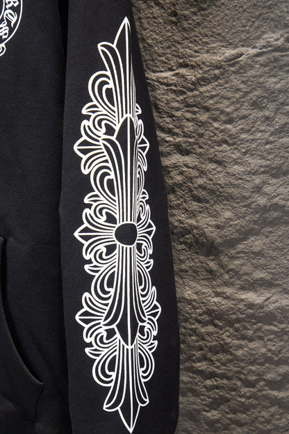 Sudadera Chrome Hearts con Cierre Herradura Blanca Negra — manga estampada
