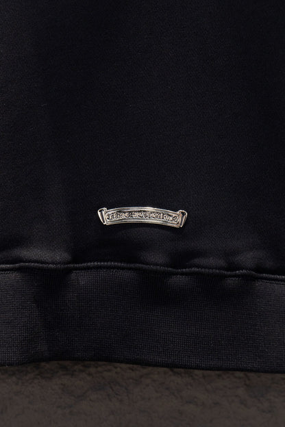 Sudadera Chrome Hearts Cruces y CH Tono sobre Tono Negra — etiqueta en el dobladillo