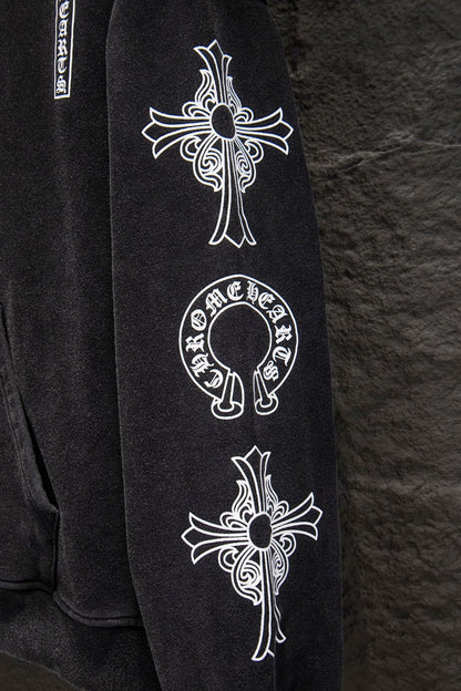 Sudadera Chrome Hearts Daga y Mangas Estampadas Negra Deslavada — manga estampada