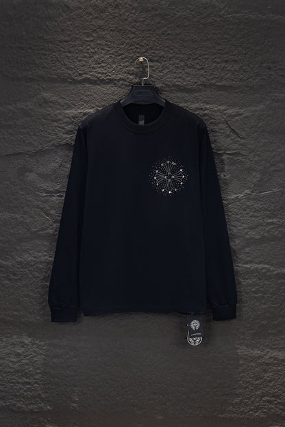 Playera Chrome Hearts Herradura de Cristales Manga Larga Negra — frente