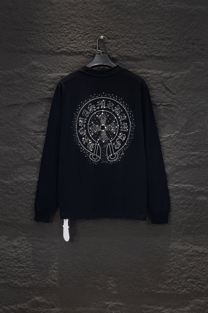 Playera Chrome Hearts Herradura de Cristales Manga Larga Negra — espalda