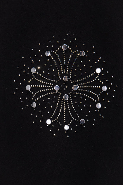 Playera Chrome Hearts Herradura de Cristales Manga Larga Negra — cruz de cristales al frente