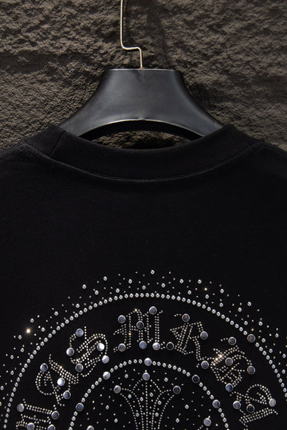 Playera Chrome Hearts Herradura de Cristales Manga Larga Negra — detalle de la espalda
